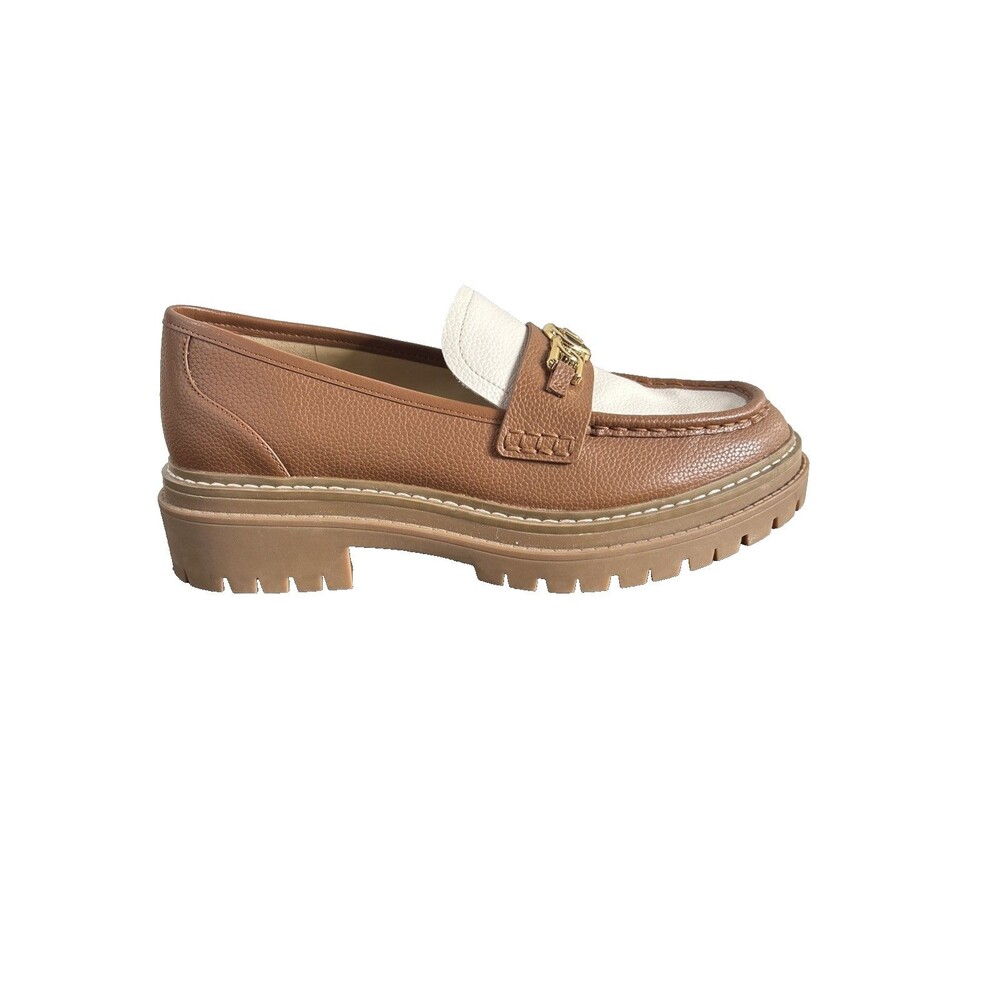 Michael Kors CALLISTA LUG LOAFERS Chunky Flatform Brown & Ivory 2 Tone Sz 7.5 M - Picture 6 of 11